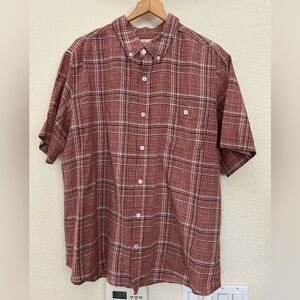 Weatherproof Vintage Washable Linen Plaid Button Down Shirts Mens size XL Brown